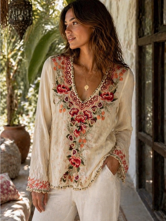 Johnny Was Tops - Johnny Was Women's Christabella Embroidered Blouse Size Medium
